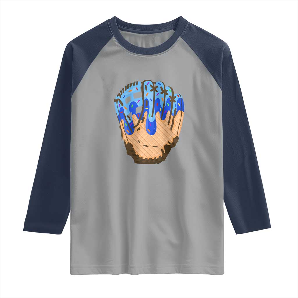 Blue Ice Cream Cone Baseball Glove Drip Raglan Shirt TS02 Sport Gray Navy Print Your Wear