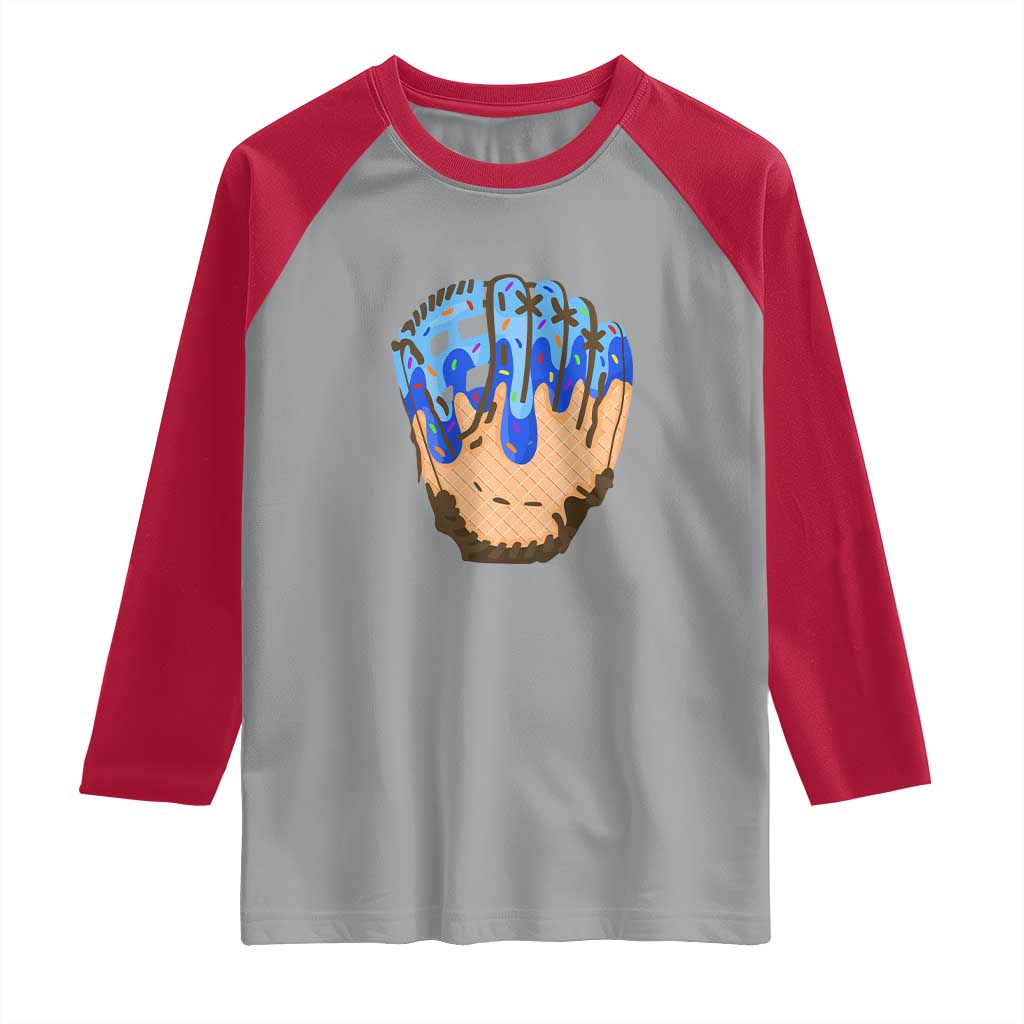Blue Ice Cream Cone Baseball Glove Drip Raglan Shirt TS02 Sport Gray Red Print Your Wear