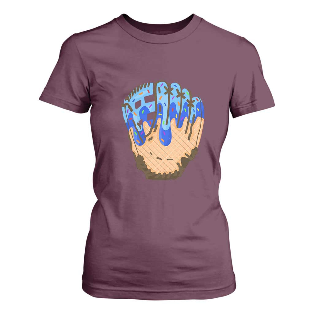Blue Ice Cream Cone Baseball Glove Drip T Shirt For Women TS02 Maroon Print Your Wear