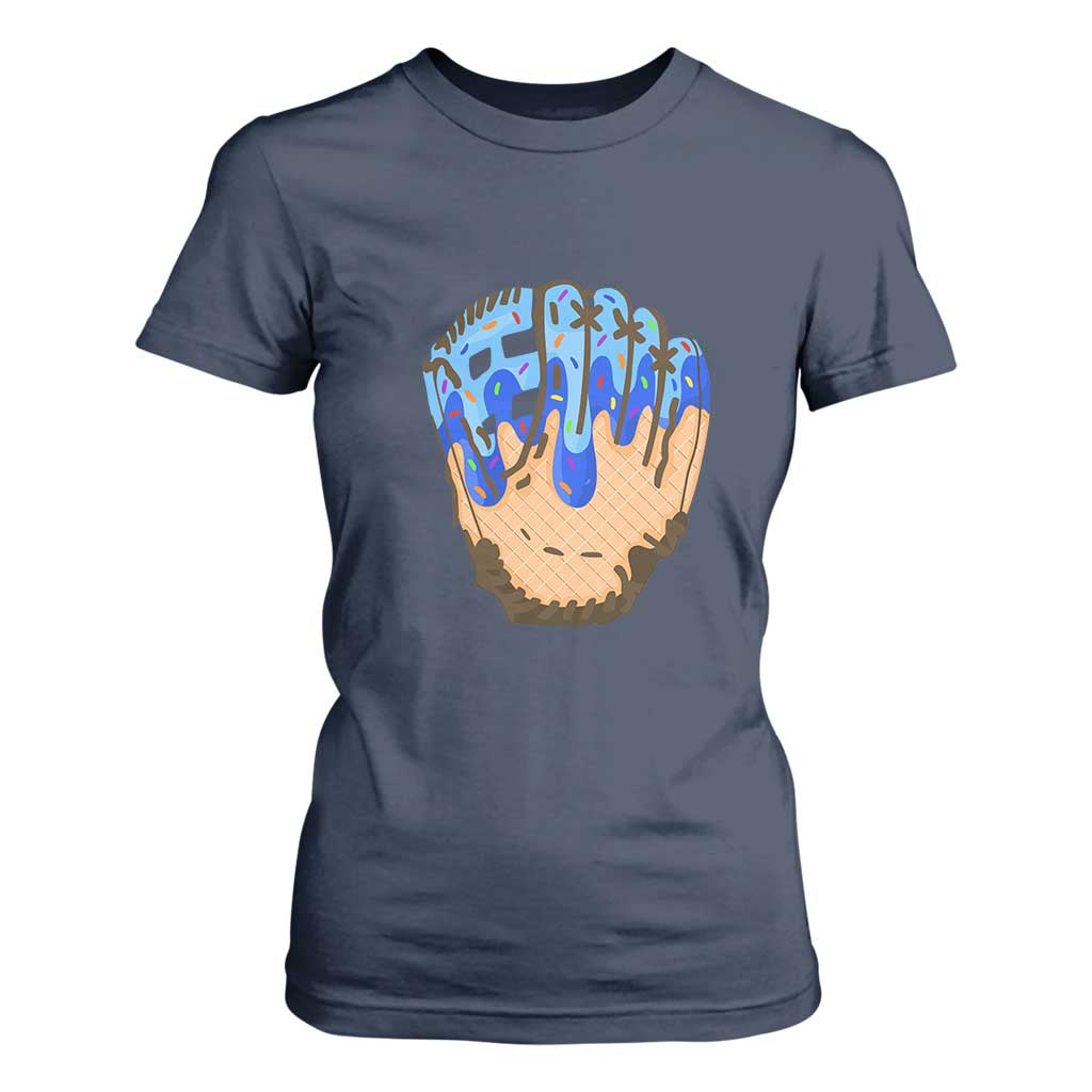 Blue Ice Cream Cone Baseball Glove Drip T Shirt For Women TS02 Navy Print Your Wear