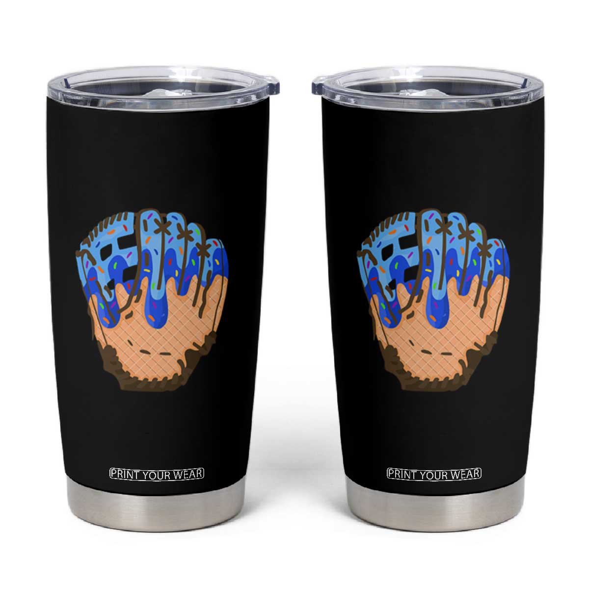 Blue Ice Cream Cone Baseball Glove Drip Tumbler Cup TS02 Black Print Your Wear