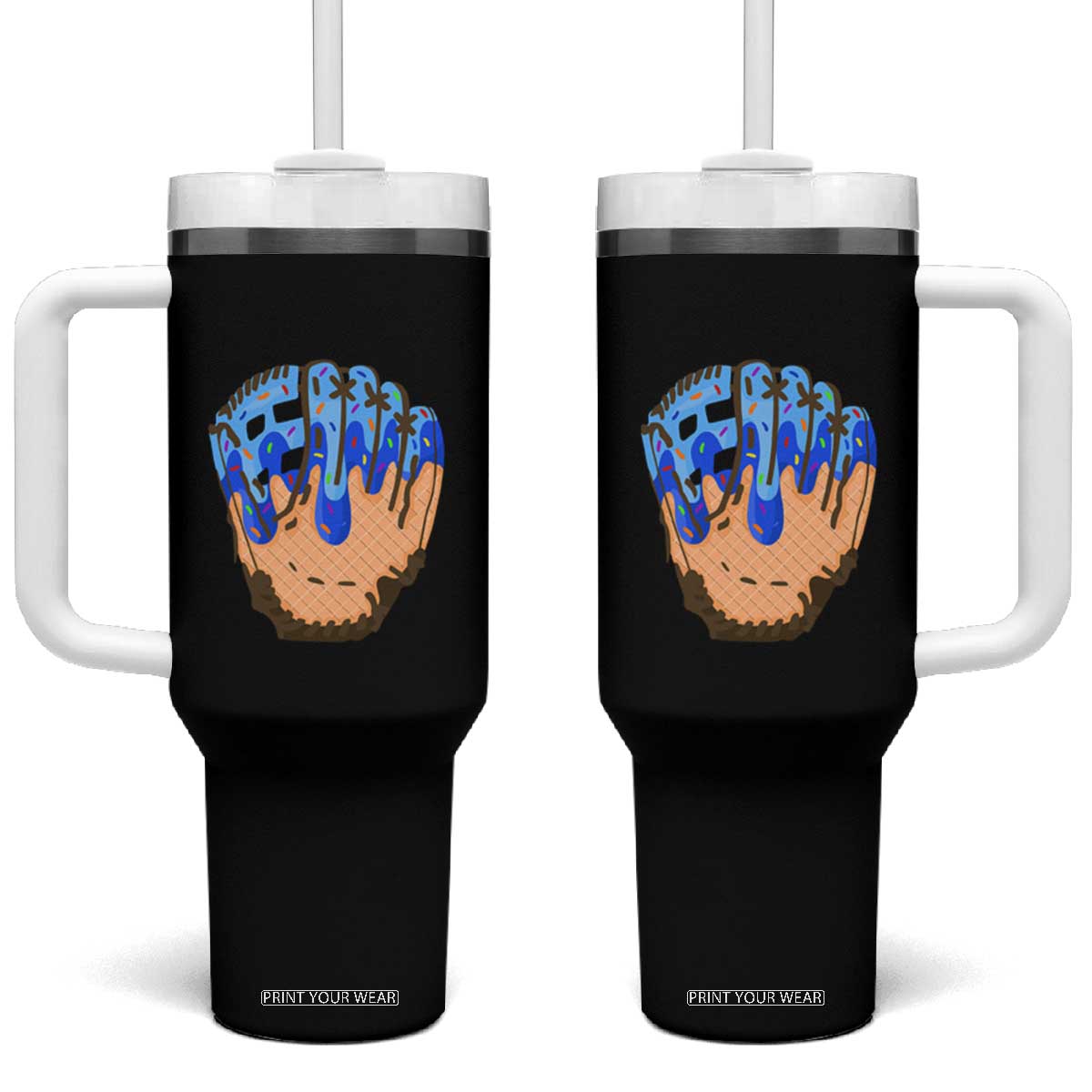 Blue Ice Cream Cone Baseball Glove Drip Tumbler With Handle TS02 One Size: 40 oz Black Print Your Wear