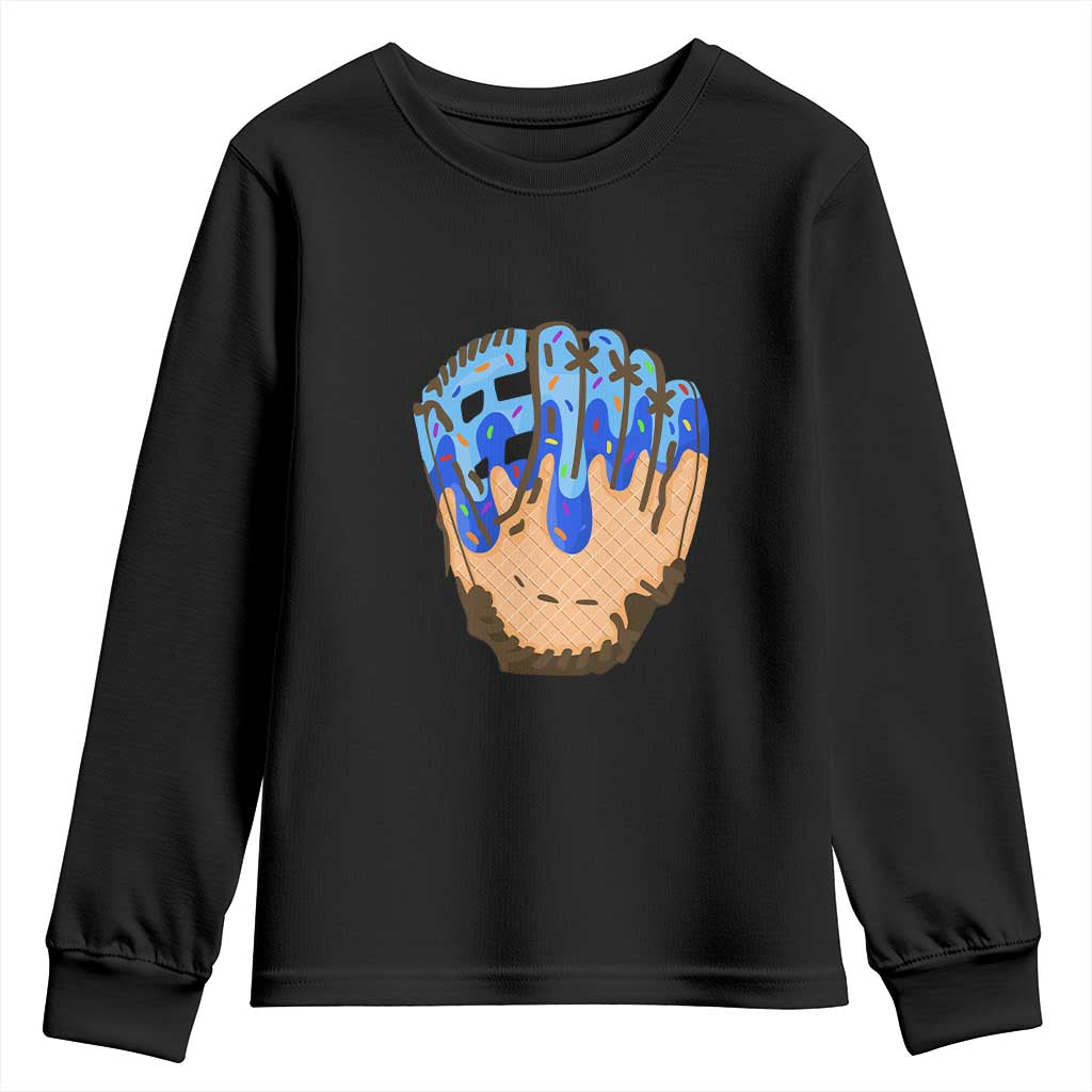 Blue Ice Cream Cone Baseball Glove Drip Youth Sweatshirt TS02 Black Print Your Wear