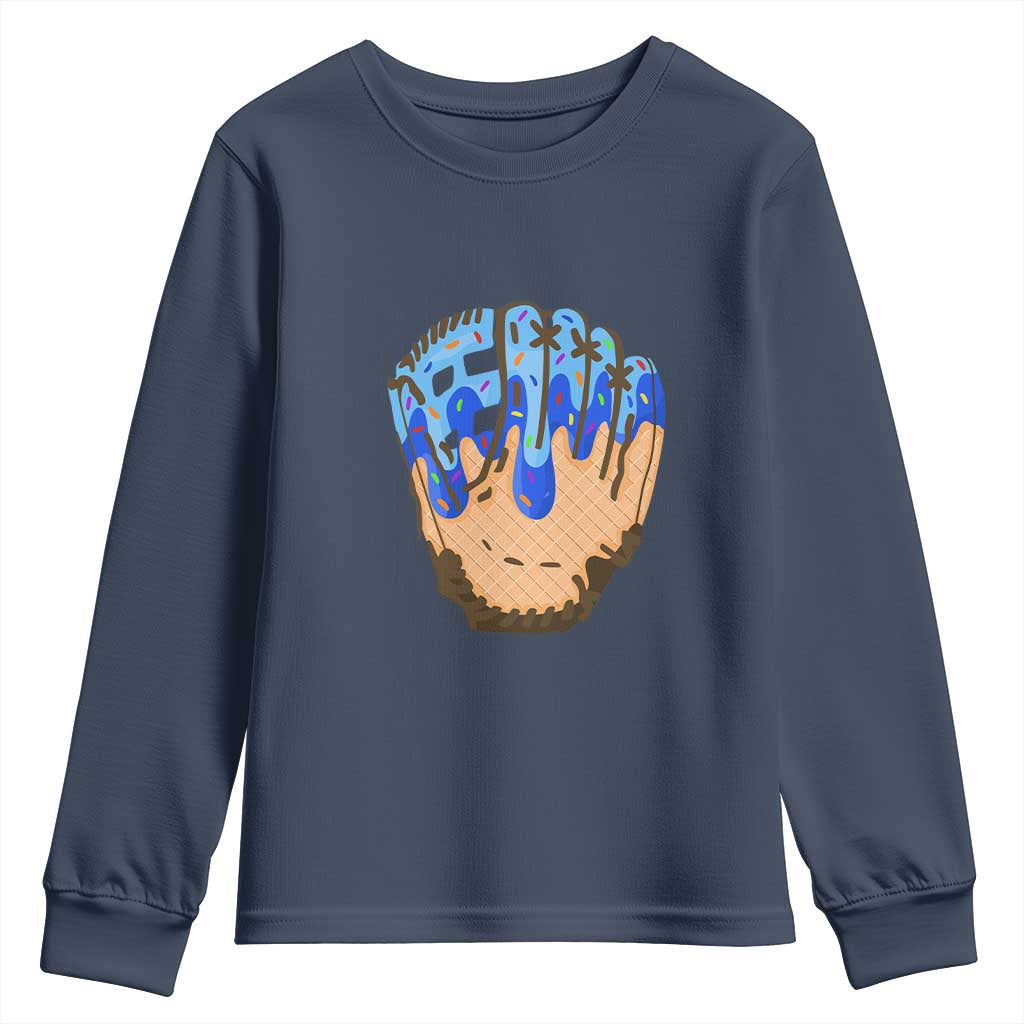 Blue Ice Cream Cone Baseball Glove Drip Youth Sweatshirt TS02 Navy Print Your Wear