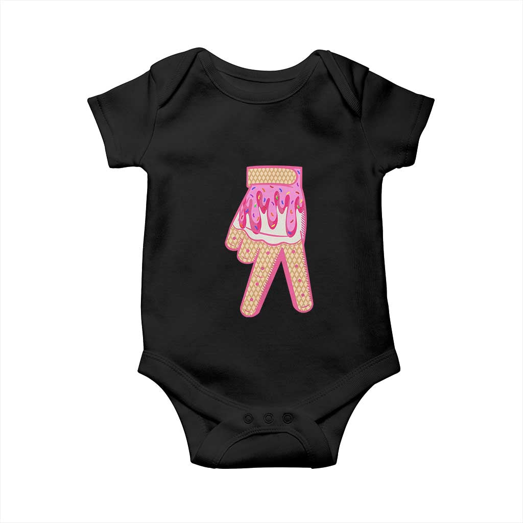 Pink Ice Cream Baseball Glove Sprinkles Drip Baby Onesie Funny V Sign TS02 Black Print Your Wear