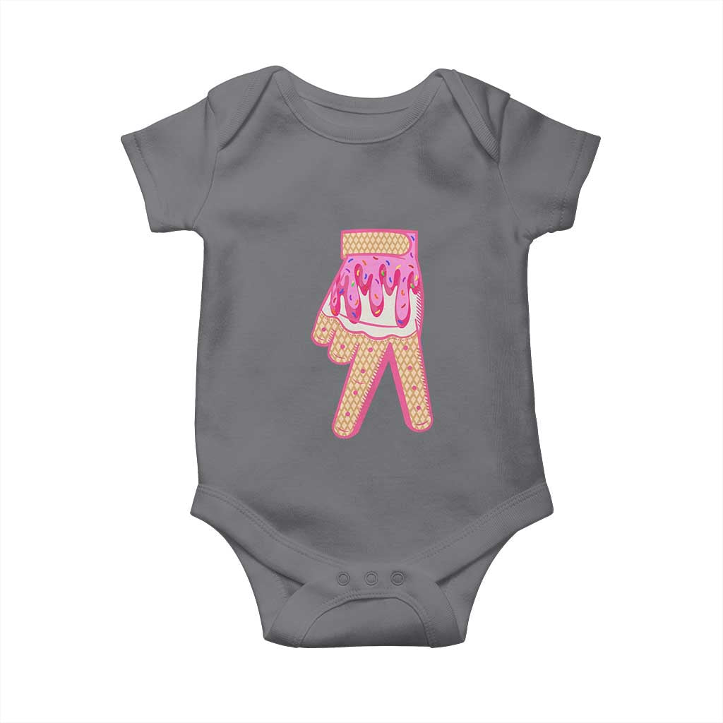 Pink Ice Cream Baseball Glove Sprinkles Drip Baby Onesie Funny V Sign TS02 Charcoal Print Your Wear