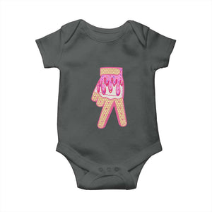 Pink Ice Cream Baseball Glove Sprinkles Drip Baby Onesie Funny V Sign TS02 Dark Heather Print Your Wear