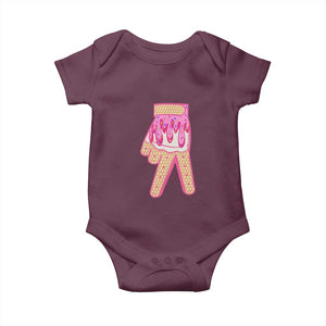 Pink Ice Cream Baseball Glove Sprinkles Drip Baby Onesie Funny V Sign TS02 Maroon Print Your Wear