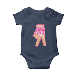 Pink Ice Cream Baseball Glove Sprinkles Drip Baby Onesie Funny V Sign TS02 Navy Print Your Wear