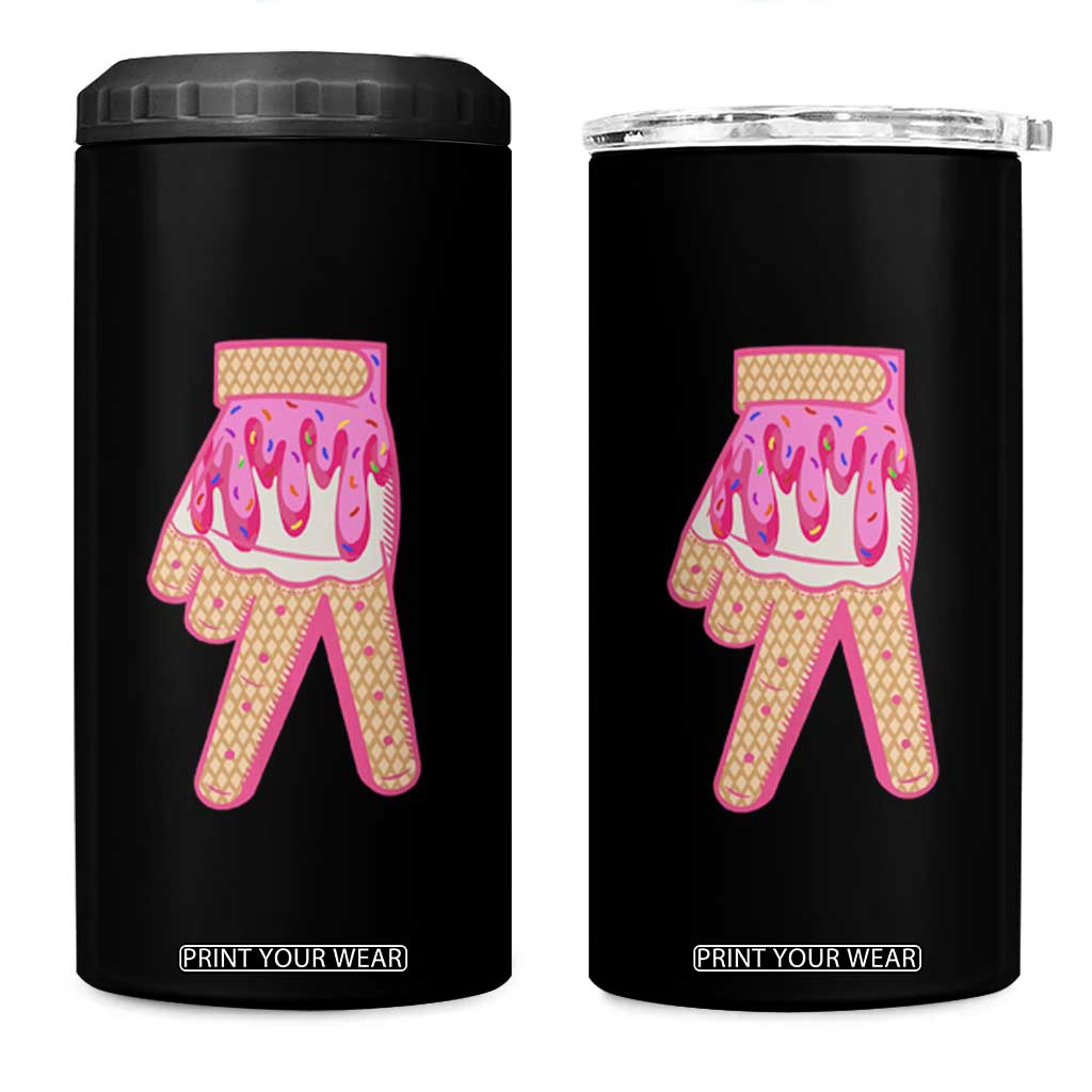Pink Ice Cream Baseball Glove Sprinkles Drip 4 in 1 Can Cooler Tumbler Funny V Sign TS02 One Size: 16 oz Black Print Your Wear