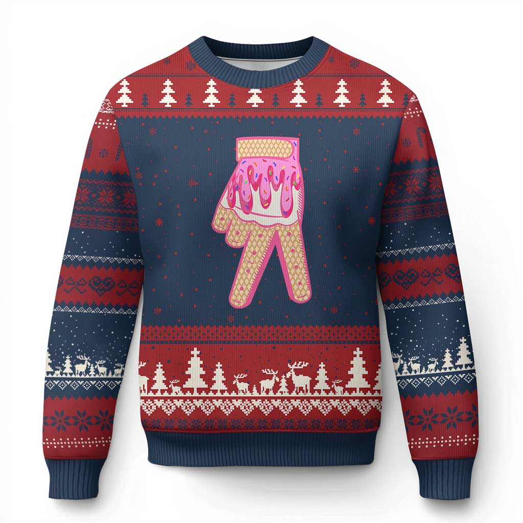 Pink Ice Cream Baseball Glove Sprinkles Drip Ugly Christmas Sweater Funny V Sign TS02 Navy Red Print Your Wear