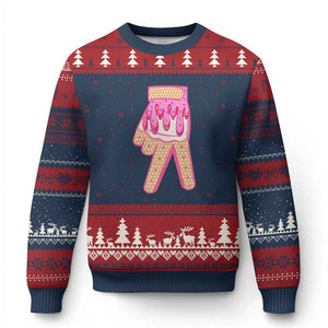 Pink Ice Cream Baseball Glove Sprinkles Drip Ugly Christmas Sweater Funny V Sign TS02 Navy Red Print Your Wear