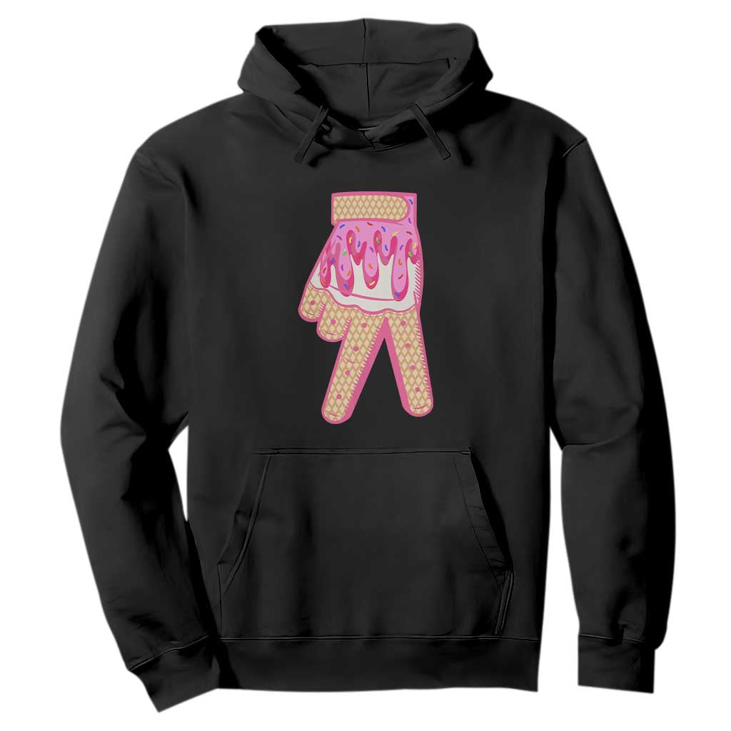 Pink Ice Cream Baseball Glove Sprinkles Drip Hoodie Funny V Sign TS02 Black Print Your Wear