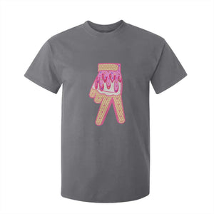 Pink Ice Cream Baseball Glove Sprinkles Drip T Shirt For Kid Funny V Sign TS02 Charcoal Print Your Wear