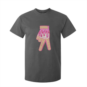 Pink Ice Cream Baseball Glove Sprinkles Drip T Shirt For Kid Funny V Sign TS02 Dark Heather Print Your Wear