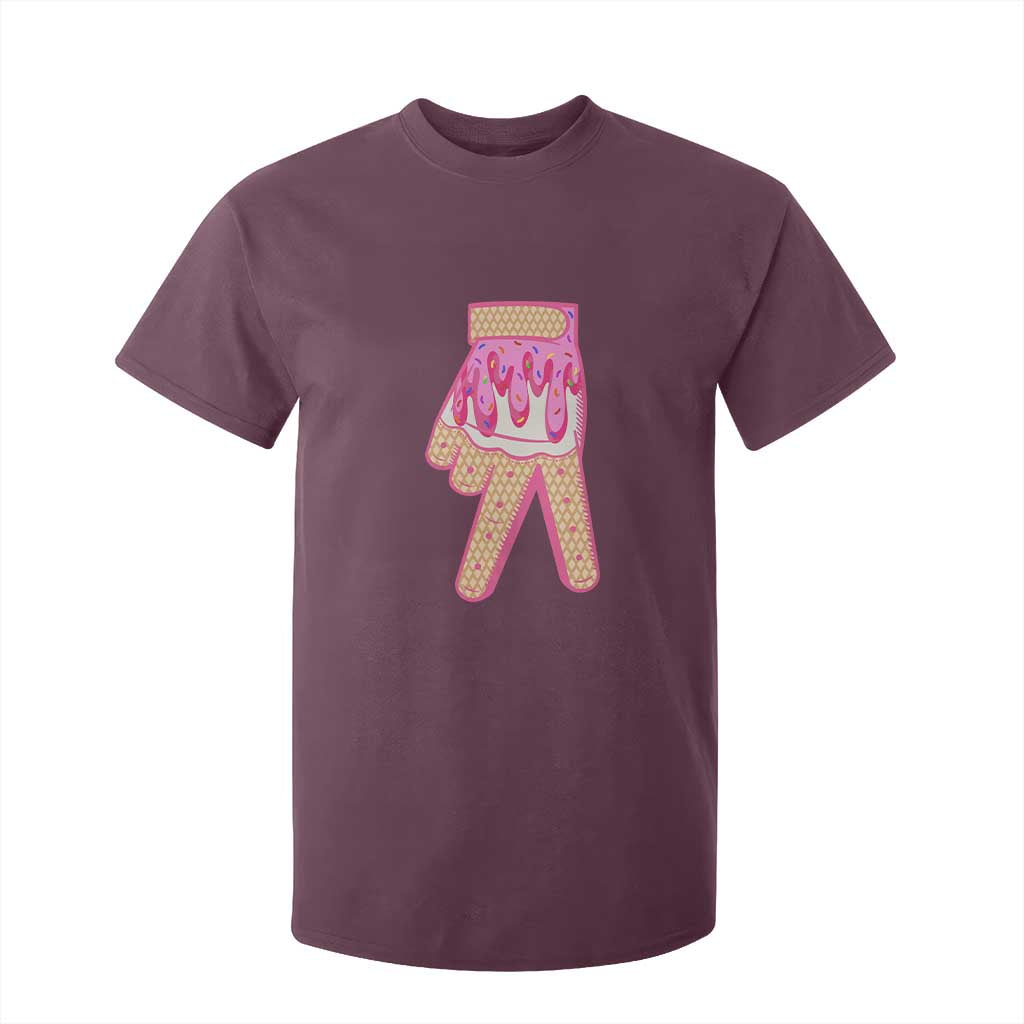 Pink Ice Cream Baseball Glove Sprinkles Drip T Shirt For Kid Funny V Sign TS02 Maroon Print Your Wear