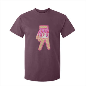 Pink Ice Cream Baseball Glove Sprinkles Drip T Shirt For Kid Funny V Sign TS02 Maroon Print Your Wear