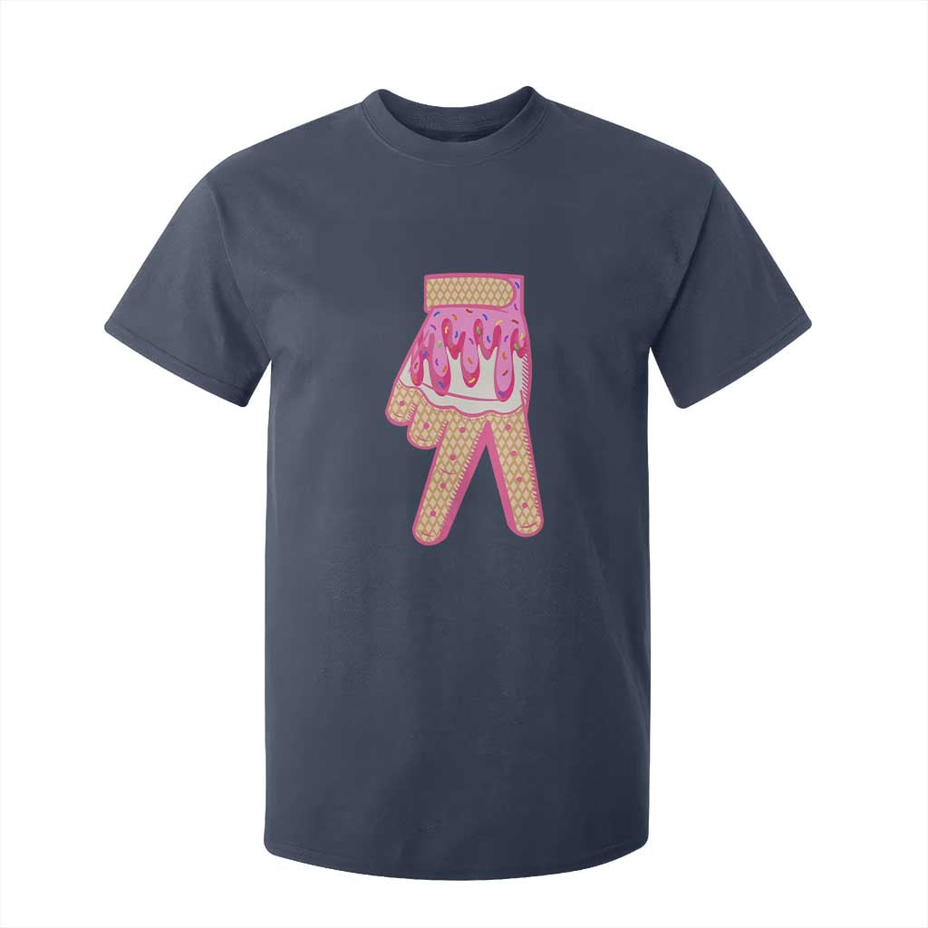 Pink Ice Cream Baseball Glove Sprinkles Drip T Shirt For Kid Funny V Sign TS02 Navy Print Your Wear