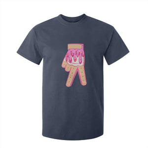 Pink Ice Cream Baseball Glove Sprinkles Drip T Shirt For Kid Funny V Sign TS02 Navy Print Your Wear