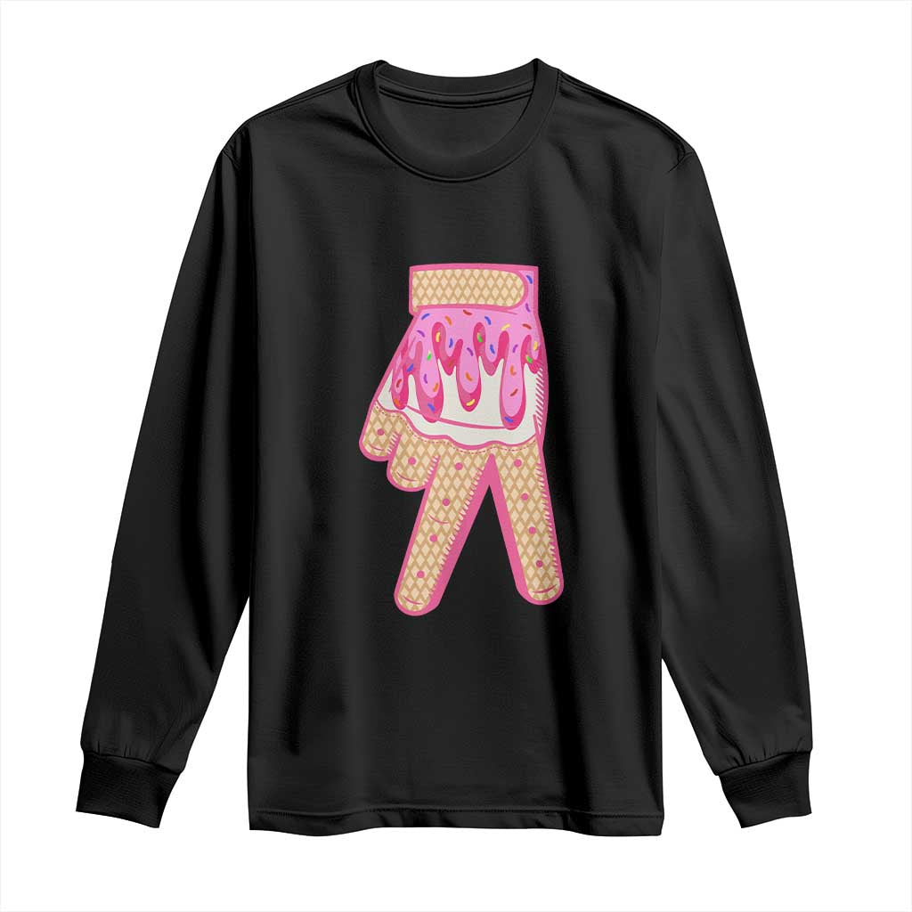 Pink Ice Cream Baseball Glove Sprinkles Drip Long Sleeve Shirt Funny V Sign TS02 Black Print Your Wear
