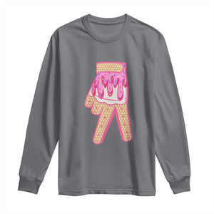 Pink Ice Cream Baseball Glove Sprinkles Drip Long Sleeve Shirt Funny V Sign TS02 Charcoal Print Your Wear