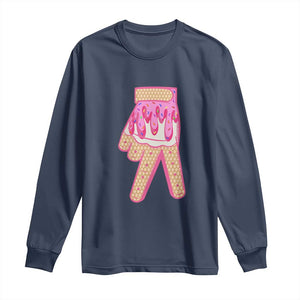 Pink Ice Cream Baseball Glove Sprinkles Drip Long Sleeve Shirt Funny V Sign TS02 Navy Print Your Wear