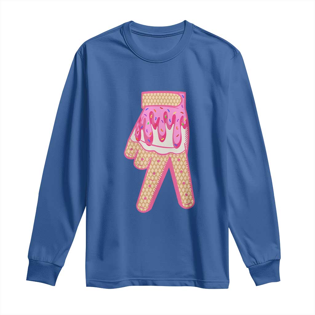 Pink Ice Cream Baseball Glove Sprinkles Drip Long Sleeve Shirt Funny V Sign TS02 Royal Blue Print Your Wear