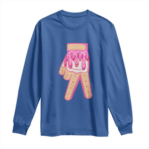 Pink Ice Cream Baseball Glove Sprinkles Drip Long Sleeve Shirt Funny V Sign TS02 Royal Blue Print Your Wear