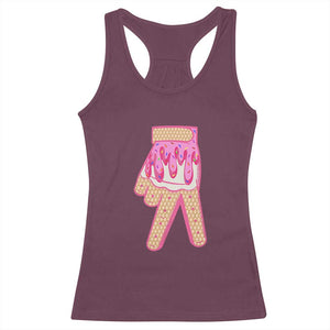 Pink Ice Cream Baseball Glove Sprinkles Drip Racerback Tank Top Funny V Sign TS02 Maroon Print Your Wear