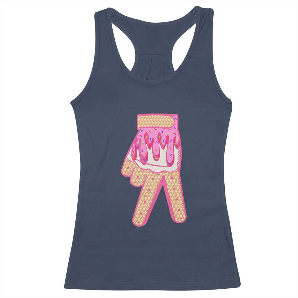 Pink Ice Cream Baseball Glove Sprinkles Drip Racerback Tank Top Funny V Sign TS02 Navy Print Your Wear