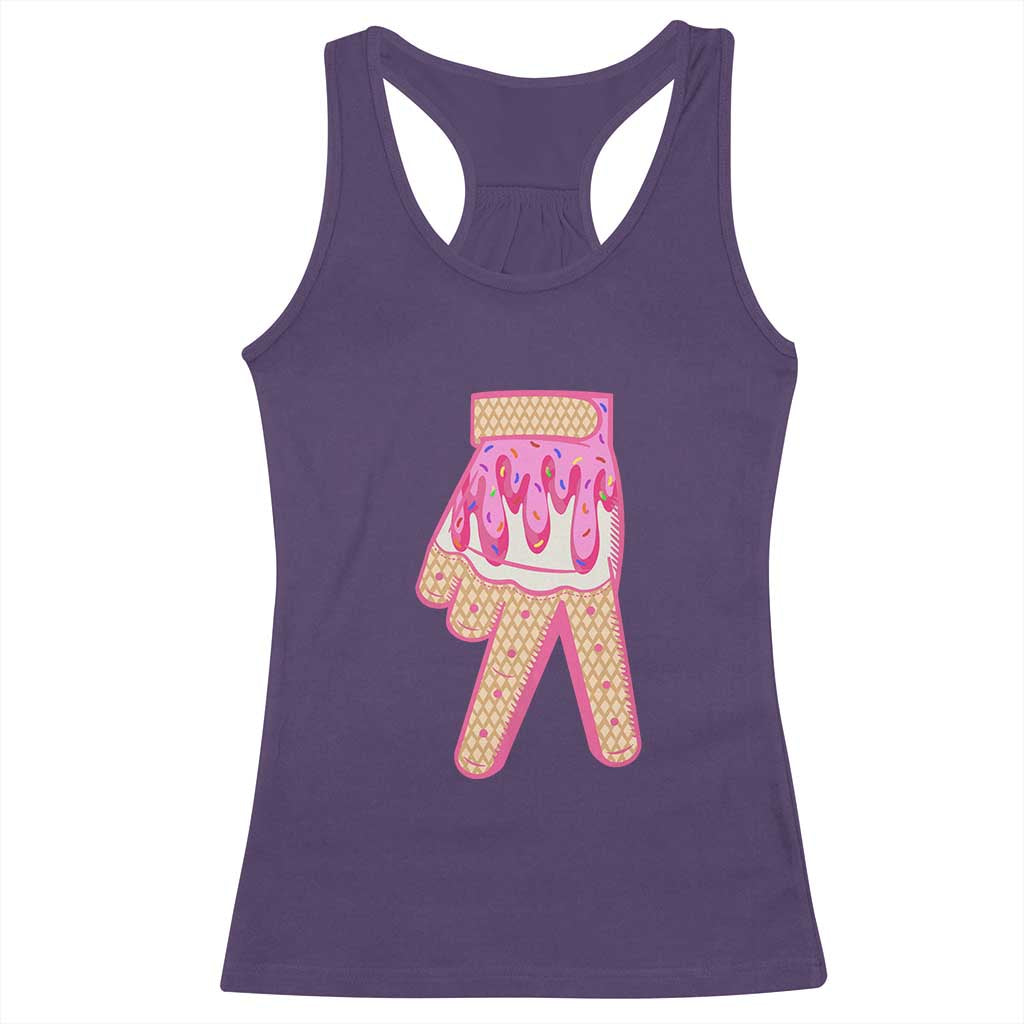 Pink Ice Cream Baseball Glove Sprinkles Drip Racerback Tank Top Funny V Sign TS02 Purple Print Your Wear