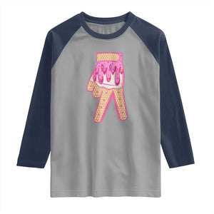Pink Ice Cream Baseball Glove Sprinkles Drip Raglan Shirt Funny V Sign TS02 Sport Gray Navy Print Your Wear