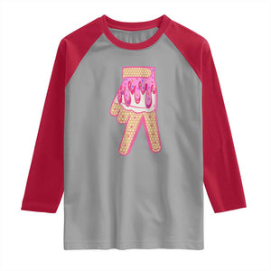 Pink Ice Cream Baseball Glove Sprinkles Drip Raglan Shirt Funny V Sign TS02 Sport Gray Red Print Your Wear