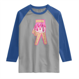 Pink Ice Cream Baseball Glove Sprinkles Drip Raglan Shirt Funny V Sign TS02 Sport Gray Royal Print Your Wear