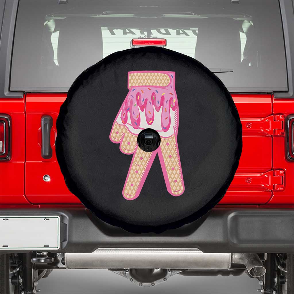 Pink Ice Cream Baseball Glove Sprinkles Drip Spare Tire Cover Funny V Sign TS02 Black Print Your Wear