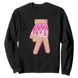 Pink Ice Cream Baseball Glove Sprinkles Drip Sweatshirt Funny V Sign TS02 Black Print Your Wear