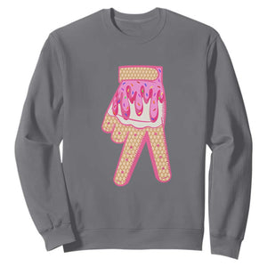 Pink Ice Cream Baseball Glove Sprinkles Drip Sweatshirt Funny V Sign TS02 Charcoal Print Your Wear