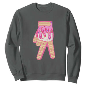 Pink Ice Cream Baseball Glove Sprinkles Drip Sweatshirt Funny V Sign TS02 Dark Heather Print Your Wear