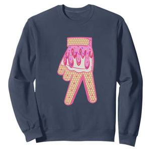 Pink Ice Cream Baseball Glove Sprinkles Drip Sweatshirt Funny V Sign TS02 Navy Print Your Wear