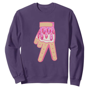 Pink Ice Cream Baseball Glove Sprinkles Drip Sweatshirt Funny V Sign TS02 Purple Print Your Wear