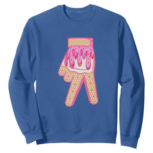 Pink Ice Cream Baseball Glove Sprinkles Drip Sweatshirt Funny V Sign TS02 Royal Blue Print Your Wear