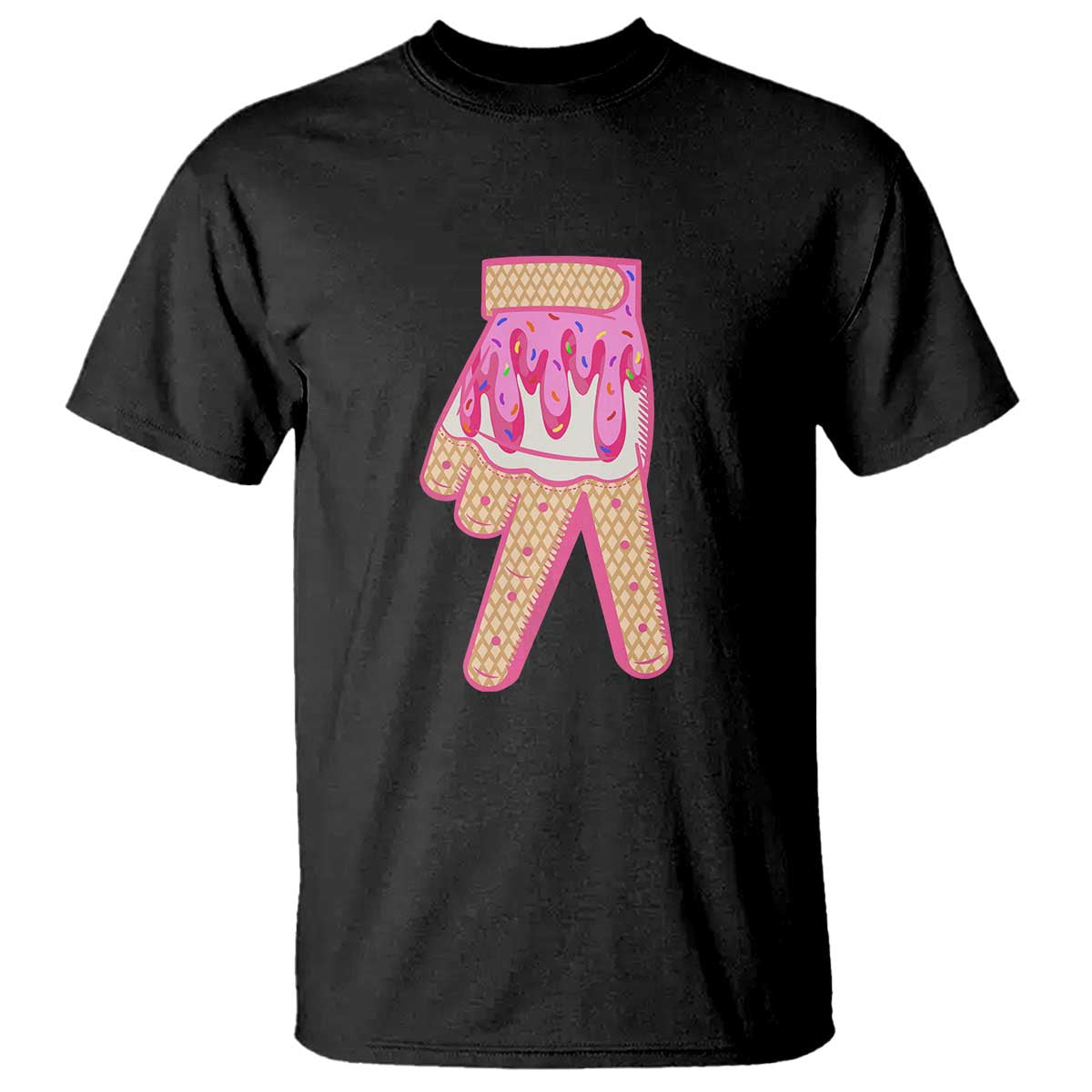 Pink Ice Cream Baseball Glove Sprinkles Drip T Shirt Funny V Sign TS02 Black Print Your Wear