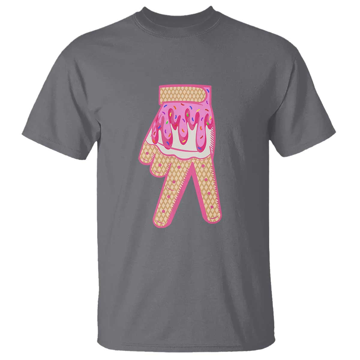 Pink Ice Cream Baseball Glove Sprinkles Drip T Shirt Funny V Sign TS02 Charcoal Print Your Wear
