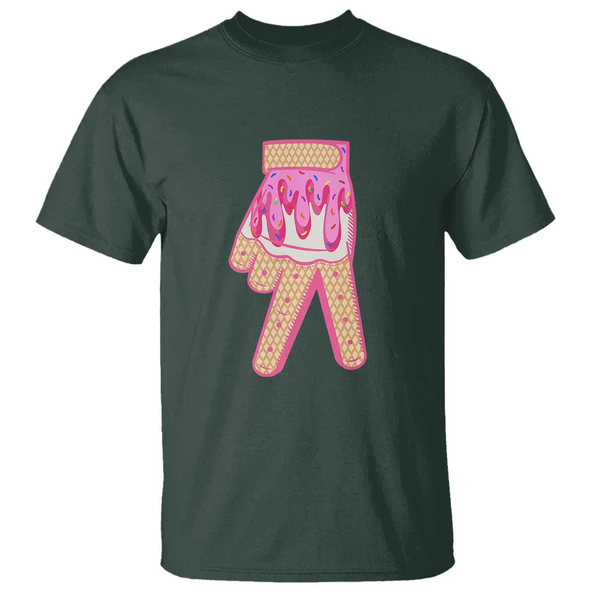 Pink Ice Cream Baseball Glove Sprinkles Drip T Shirt Funny V Sign TS02 Dark Forest Green Print Your Wear