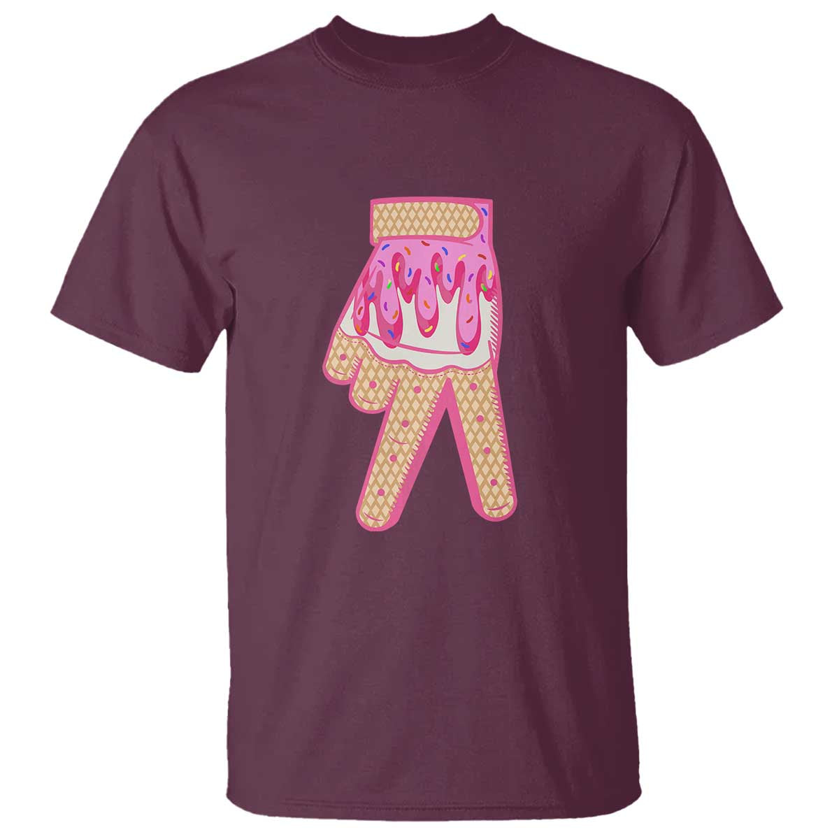 Pink Ice Cream Baseball Glove Sprinkles Drip T Shirt Funny V Sign TS02 Maroon Print Your Wear