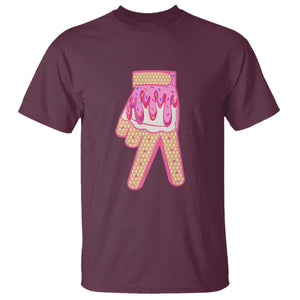 Pink Ice Cream Baseball Glove Sprinkles Drip T Shirt Funny V Sign TS02 Maroon Print Your Wear