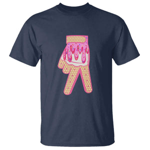 Pink Ice Cream Baseball Glove Sprinkles Drip T Shirt Funny V Sign TS02 Navy Print Your Wear