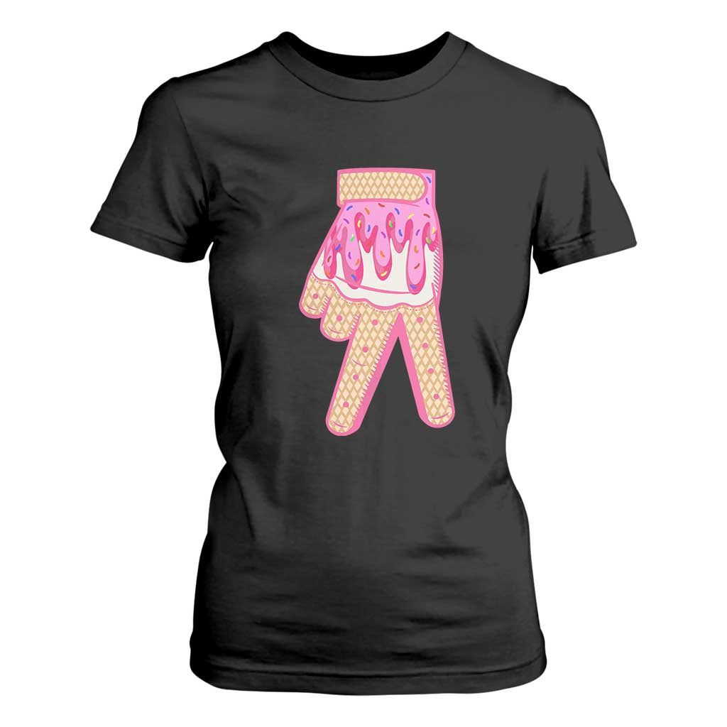 Pink Ice Cream Baseball Glove Sprinkles Drip T Shirt For Women Funny V Sign TS02 Black Print Your Wear