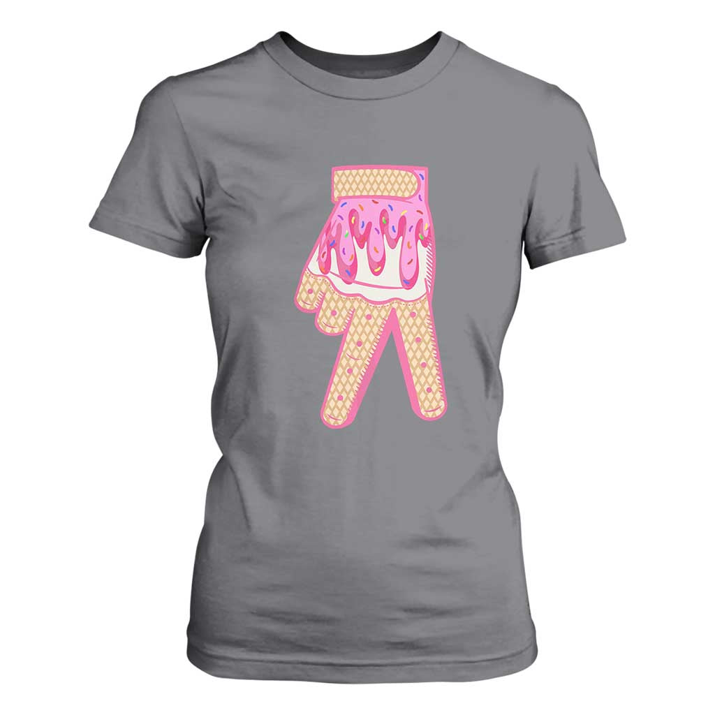 Pink Ice Cream Baseball Glove Sprinkles Drip T Shirt For Women Funny V Sign TS02 Charcoal Print Your Wear
