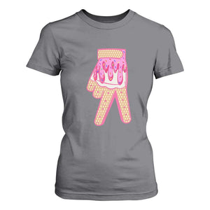 Pink Ice Cream Baseball Glove Sprinkles Drip T Shirt For Women Funny V Sign TS02 Charcoal Print Your Wear